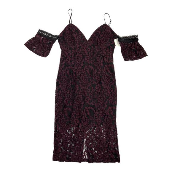 Bardot Taegen Lace Midi Dress Wine Black Size 10 NWOT $139 MSRP - Picture 4 of 11